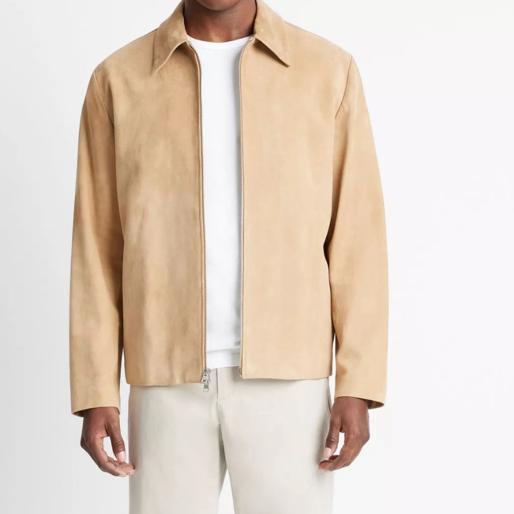Vince Suede Zip-Up Jacket khaki color new with tags designer